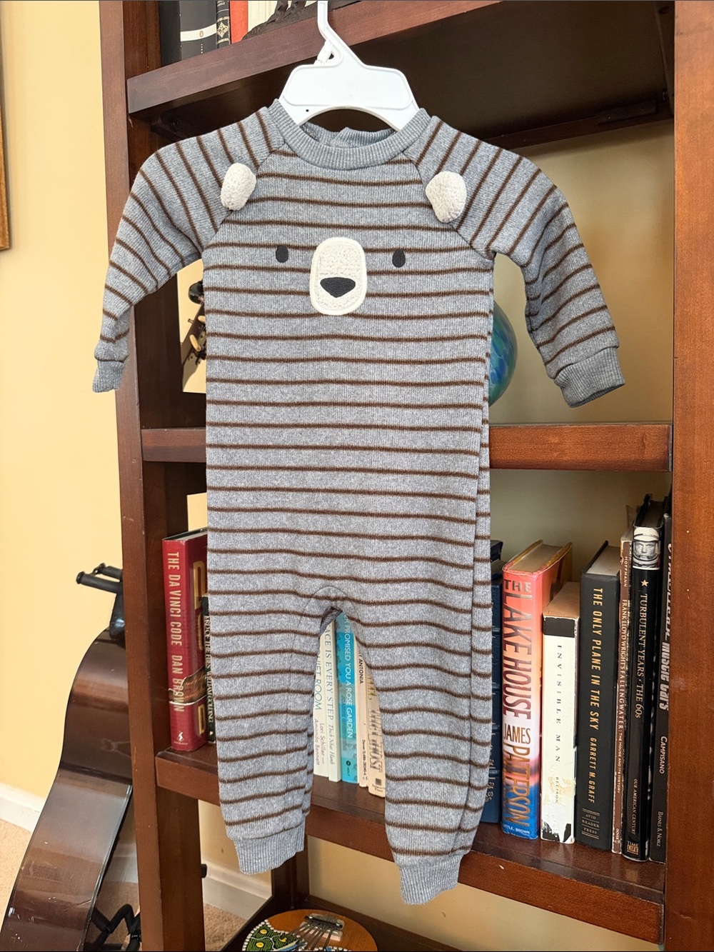 Carter's Gray and Brown Striped Bear Applique Footie